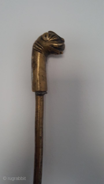 Mughal bronze walking stick with lion head 18th Century                        