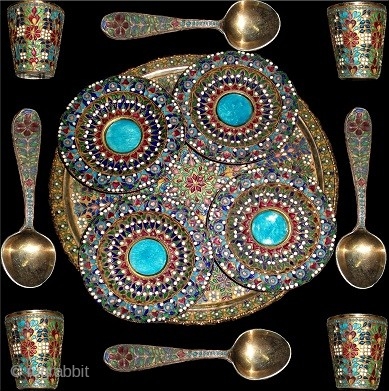 A MUGHAL ENAMEL SILVER TEASET GEM INSET


An Persian/Mughal Beautiful Extra-ordinary Complete Enamel Silver Set Very fine and beautiful work gem inset work 5 Cups , 4 plats , 4 spoons , Big  ...