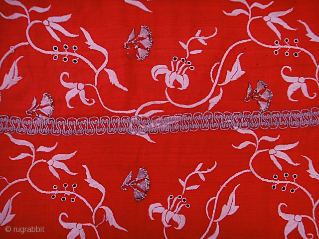 Indian Large Linen cloth embroidered with silver decorated with flower silver worked                     