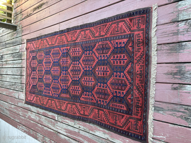 1910s Baluch rug, wool and natural dyes. 3 ft 7inches x 7 feet
Shipping only within US
Inquiries: ostler.terry@gmail.com                