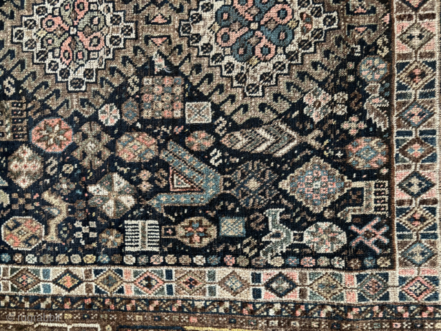 Early 20th Century qasha'i(?) wool rug. Border and field have similarities to rug featured in James Opie, Tribal Rugs of Southern Persia.
45 x 54"
Shiping only within the US.
Inquiries: ostler.terry@gmail.com