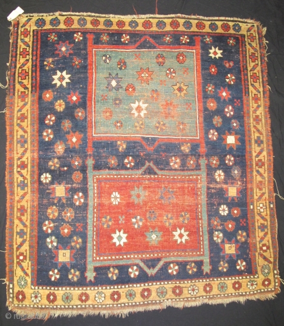 Antique Caucasian Square rug with squares.
4 feet by 4feet 3inches                       