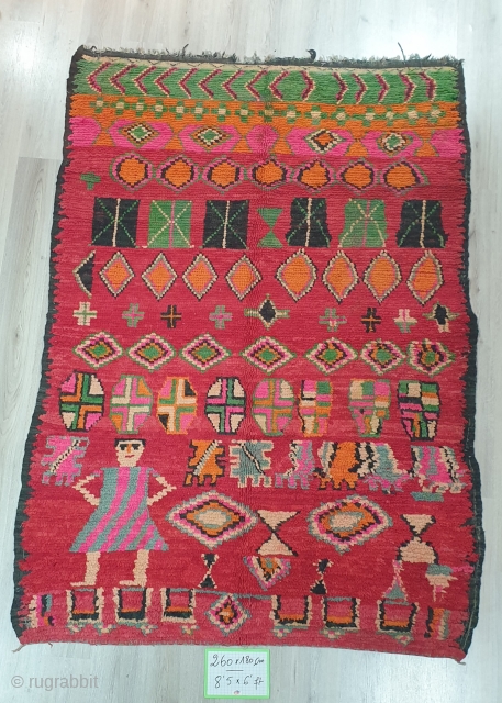 Moroccan rug: Fine and funny vintage Boujaad rug with unusual figure..8'5 × 6' / 260 × 180 cm.               