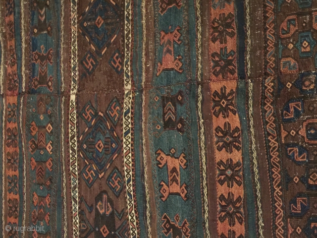 Adding some pictures of that amazing baluch Beluch Kilim jused as sofreh Or ensi  northeast Persia timuri bahurli  circa 1866-1877 natural dyes sumac technique flatwoven brocade Orginal sides and ends  ...