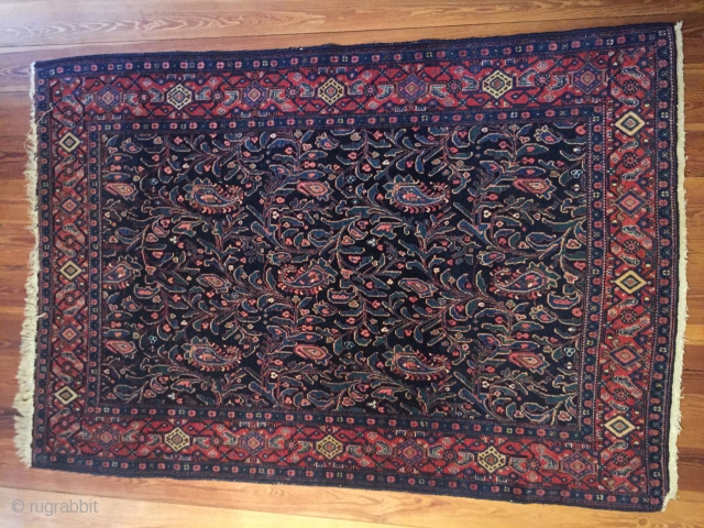 Antique Senneh rug northwest Persia with paisley leaves and  buds & tendrill allover , very good condition for collection or flooring a perfect rug for botanical garden lovers late 19th Century  ...