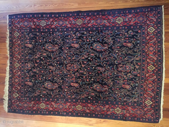 Antique Senneh rug northwest Persia with paisley leaves and  buds & tendrill allover , very good condition for collection or flooring a perfect rug for botanical garden lovers late 19th Century  ...