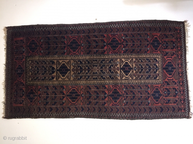 Antique Baluch rug with camelhair field arround 1900 some silk highlights size 156 cm x 85 cm                