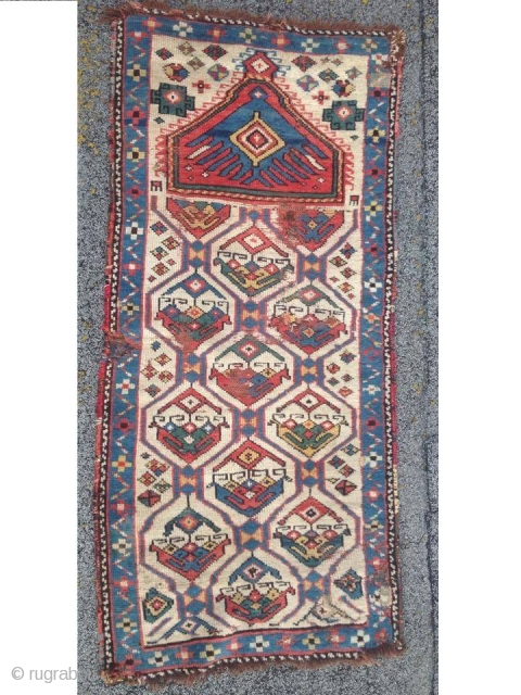 Eagle Prayer Rug white ground Field Fragment ca.1850 white ground
Region Genge 
size 147cm x 64-67 cm
warp : 4 ply brown 
mid 19th century 
Елизаветполь 
Azerbaijan        