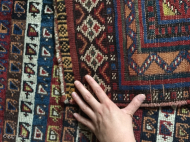 Unusual late 19th century striped Luri qashqai South West Persia Fars , Orginal ends and sides, no restoration been done 
Highlight: Kilim ends with brocade / 9 knots Cotton pile dyed (protection  ...