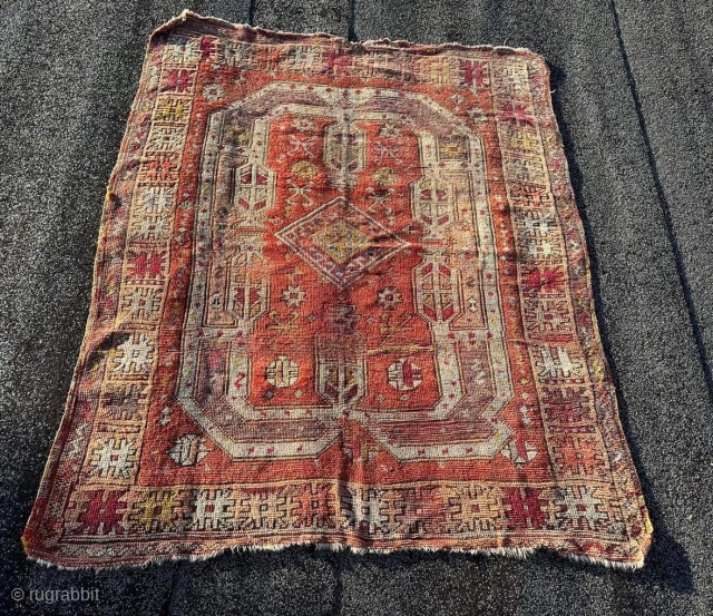 Early 19th century Western Anatolia Bergama Prayer Rug Size: 157 cm x 129 cm 
Unique saturated colours old repairs . Quite unusual and rare design of six oil lamps ..
Please contact bjoernboettger@yahoo.com  ...