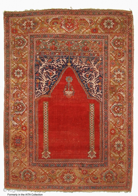 Ghiordes prayer rug, about 1700, higly collectible. Info & similar examples on www.transylvanianrugs.com                    