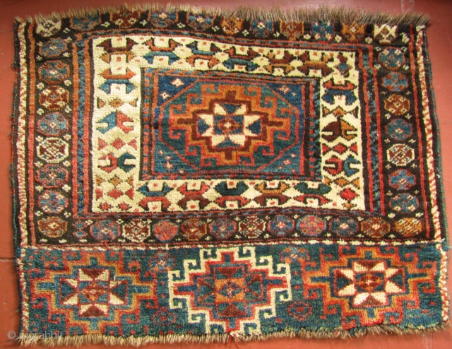 2' 8" x 3' 6" Kurd Bagface  Missing rows of knots at each end; one small repair   Free Ship/U.S.  3 Day Returns Policy      