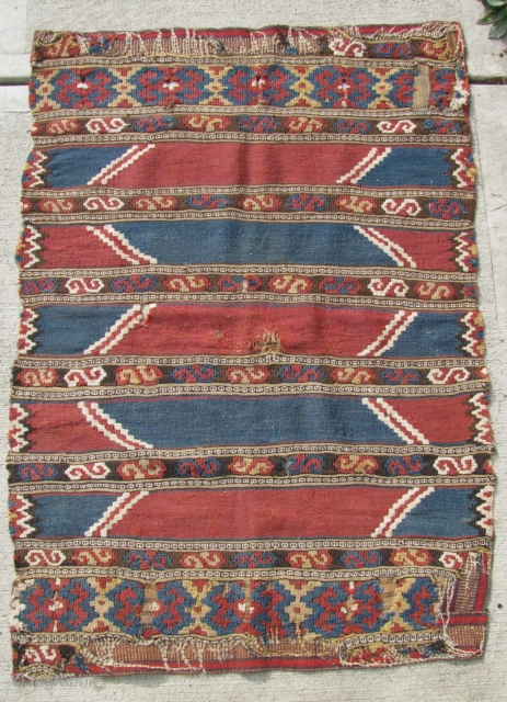 2' 4" x 3' 5" Manastir Kilim . . . fragmentary, but stabilized.  Free ship/U.S.  3 day returns policy.            