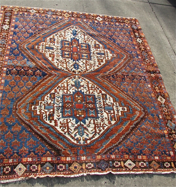 5' 1" x 6' 2" Afshar in excellent condition throughout, with oxidized browns.  Free Ship/U.S.    3 Day Returns Policy          