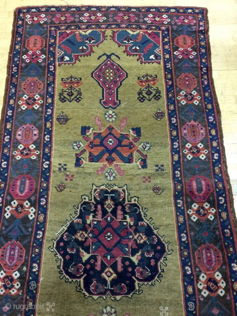 Archaic 3' 10" - 4' 2" x 17' 10" Karabagh with wear and a tear.   Quote includes shipping/U.S.  3 day returns         