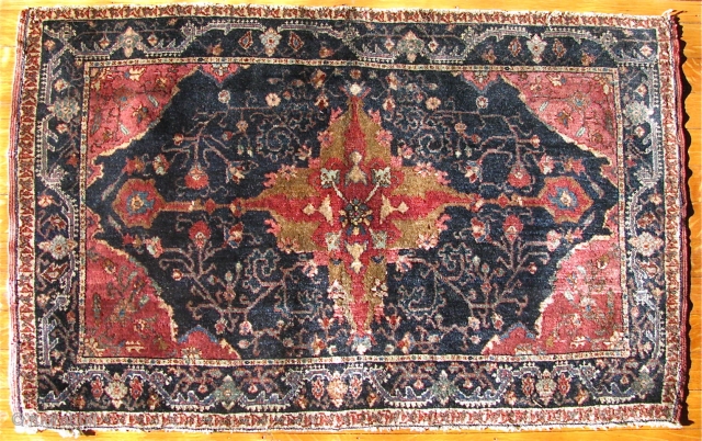 1' 11" X 3' 1" Mishan Malayer with silk highlights @ center and in very good pile condition.  The bottom guard border
completely professionally restored.   Free Ship/U.S.  3 day  ...