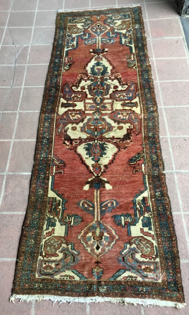 3' 3" x 9' 7" Northwest Persian in reasonably good overall  pile condition; some low spots.  Needs approx. 100 knots re-piled; one end is uneven.      