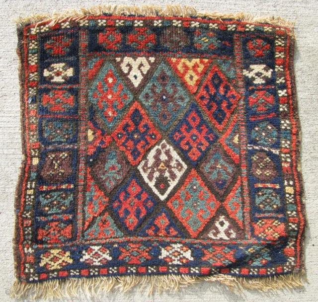 A petite 1' 8" x 1' 8" Antique Jaf Kurd in very good condition and with all natural/vegetal dyes.  Free Ship/U.S.  3 day returns policy      