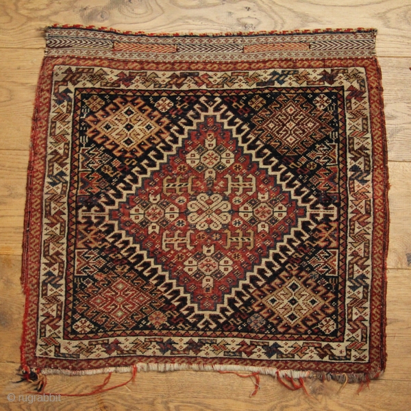 Qasghai bag face, late 19th Century.  In good condition with nice dyes, quite a fine piece which still has the kilim weave intact. Revised lower price!      