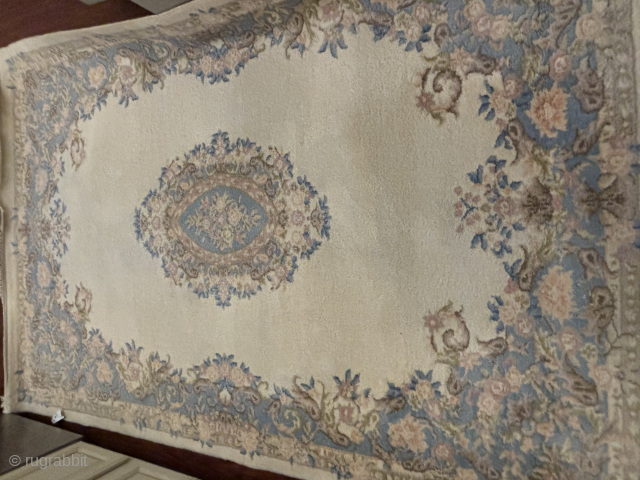Beautiful Indo-Chinese hand knotted 6’x9’ aubusson wool rug. I believe the rug was made by Royal Rugs in India in the 80’s. The color is cream and light blue, I believe the  ...