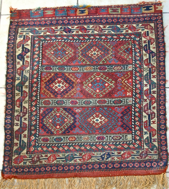 Antique Shahsavan Khordjin, 1st half 19th c.
Size: .74m.x,64m / 2'2" x 2'5"
Condition Excellent, almost no wear, no repair at all!
Great colors with NO SYNTHETIC dyes! It has an excellent tight weave, but  ...