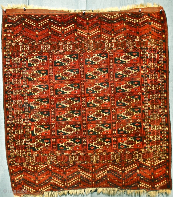 Tekke Wedding Rug / circa 1880
Size: 33" x 38"
The rug has one small area of old  repair, about 2" x 3", otherwise it is in overall good condition, tho missing a  ...