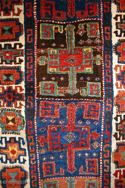 Archaic East Anatolian Yuruk Rug. circa 1800 - 1830. Size 7'4" x 3'1"
Condition is excellent with mostly full pile. One narrow border at one end is restored. Brilliant color and wool, in  ...