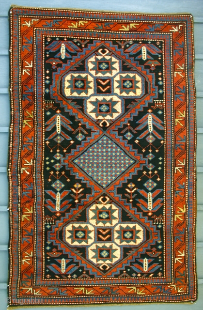 Good Antique Full Pile TransCaucasian Rug / circa late 19th c.
Great Size, 5' x 7'10".
  The rug is full pile with long silky wool, original ends & sides, but with tiny  ...