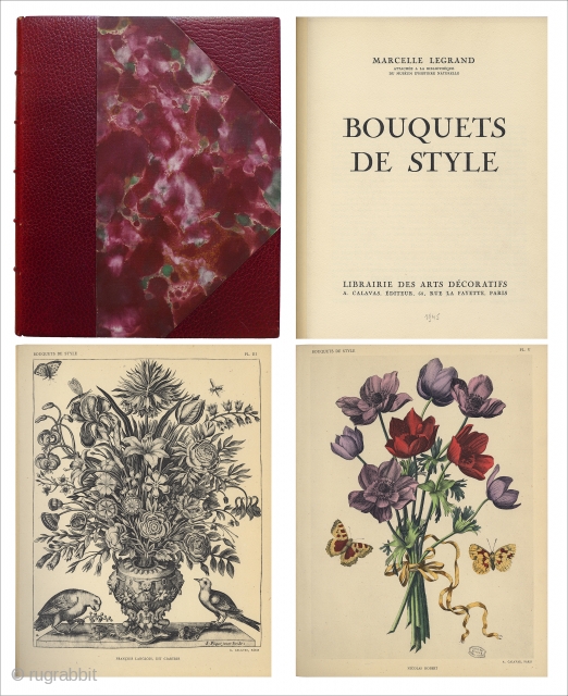 Bouquets de Style. Paris, 1945. 9.5" X 12". Beautiful burgundy leather-bound version complete with 48 plates; 8 in color. Gold embossed title, date, and small urn on leather spine; marbleized endpapers. Numbered  ...