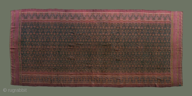 Early 20thc. Cambodian skirtcloth of very fine silk; note the two different, very detailed borders; mellow natural colors; condition very good; color is more uniform than in overall photo. (For more fine  ...