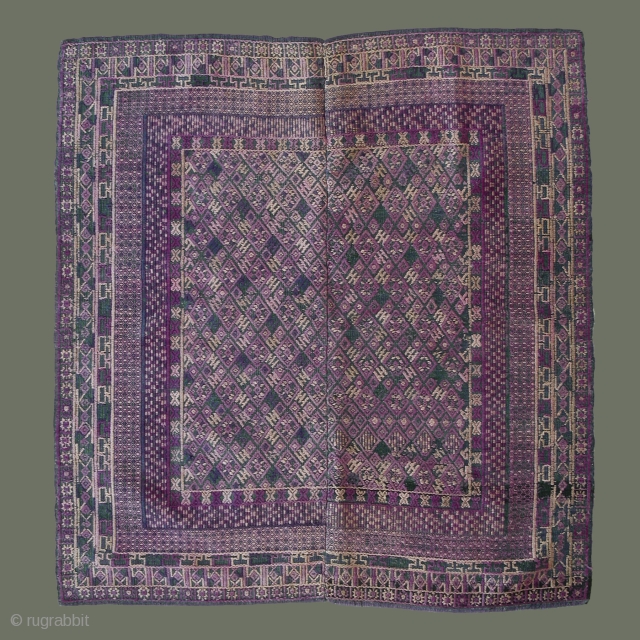 Zhuang Baby Blanket from SW China - This lovely little  blanket is unusual in that the background is dyed with indigo, which complements and contrasts nicely the purple and pinks of  ...