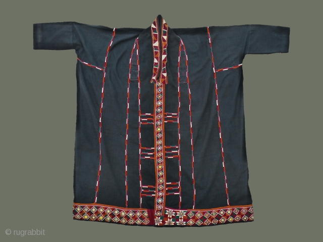 Lao Song/Tai Dam Woman's Ceremonial Tunic - This rare old tunic is especially unusual because both sides were used: the dark, undecorated inside was worn for ceremonial use, along with a skirt;  ...