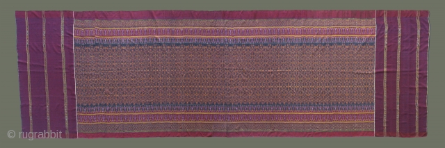 Antique Khmer Silk - Complexly patterned, harmoniously colored and with three intricate borders, this lovely textile is a visual delight. It was used as a man's lower body garment for ceremonies. Each  ...