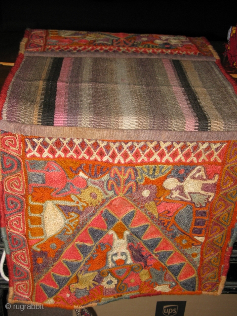 Iraqi "Bagdad" double bag in perfect condition, all wool with wild gypsy colours and complete figures. Circa 1920
Some of the dyes might be natural because they are not faded. Bought in Istanbul  ...