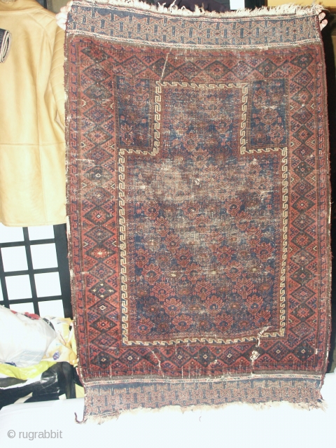    Timuri  Belouch  prayer rug 19 th. century
   93 X 135 cm. With a large Sumakh on both ends,
   shows wear , foldwear ,  ...