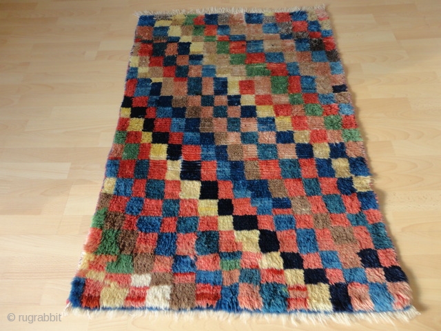   Rare and  superb  antique  Bakhtiari  longpile  Gabbeh  87 X 129  cm.

  Pile  from  great  shiny  wool , natural  ...