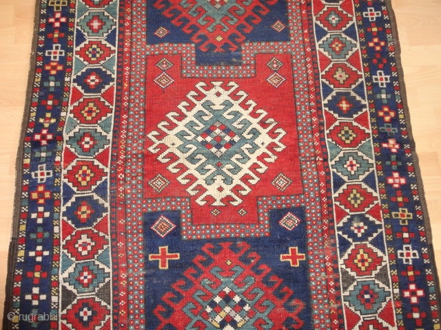    Fine   antique   kasak  19 th. century  106 X 212 cm  Saturated  natural dyes ,
   browns  oxidized    ...