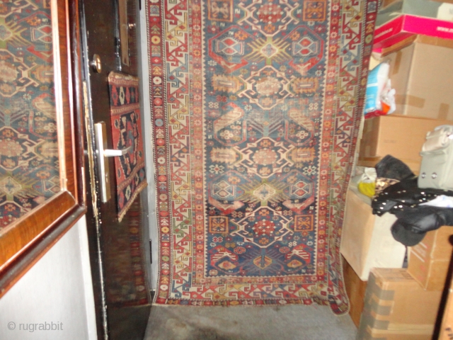  
  Antique  Kaukasien  Shirwan rug  19  century .123 X 213  cm. complet , shows wear .          
