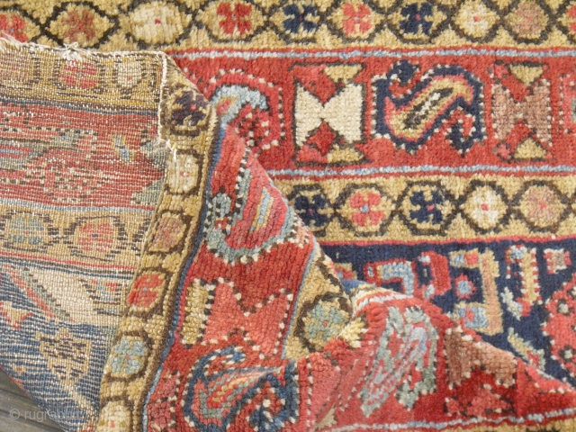 19c Northwest Persian Runner - kurdish - with old restorations and repiling - but great colours and soft wool - restorable - very elegant (Size: 290cm x 96cm)-would benefit from a wash 