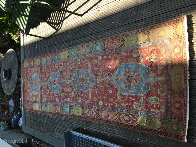 Antique Ottoman Transylvanian long rug in a sad condition
from the 17th century
needs a professional wash                  