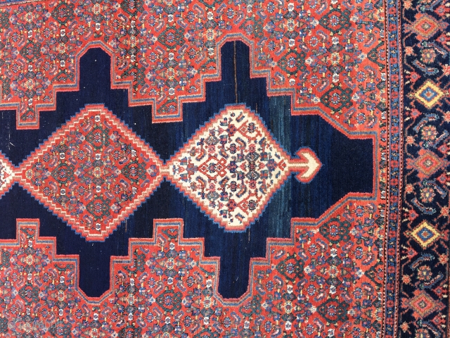 Old/Antique kurdish Senneh rug - probably around 1910, very elegant/ signs of use 
size: approx. 190 x 130 cm
great Colors/ with an Abrash - glossy wool - partly oxidized    