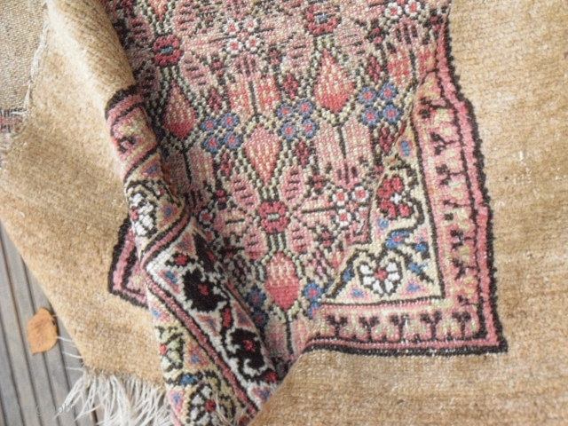 Hamadan Runner Antique - Camelhair - very glossy and soft wool - natural colours - very worn but still elegant - a rare piece -  c. 1875-1900     