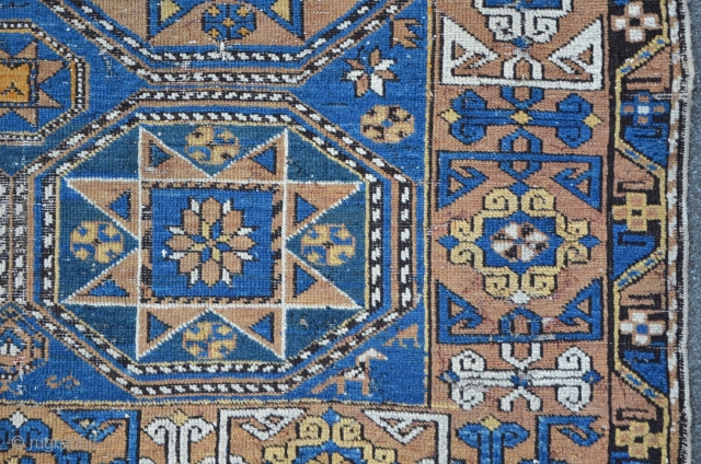 East Caucasian carpet with twelve Oktagon medallions and beautiful Kufi Border, possibly Konagkend, 209 x 120 cm, even low pile             