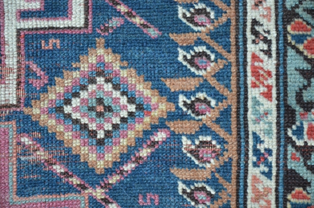 East Caucasian Leshgi, green ground Kufi border, 354 x 134 cm, a twin piece is illustrated in Doris Eder's "orient carpets" vol. I. Caucasian plate 433       