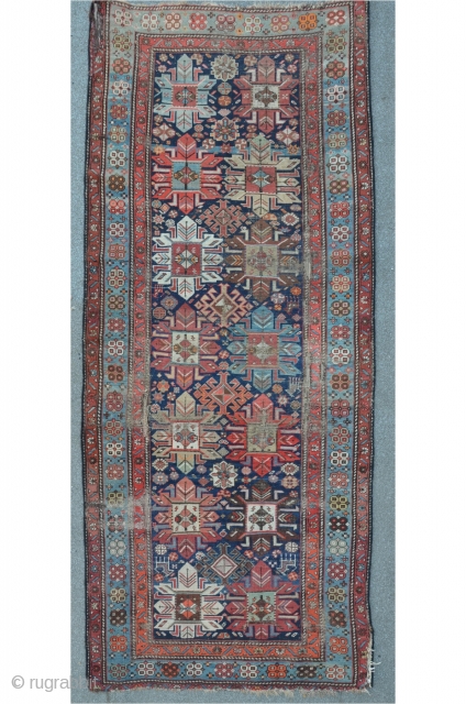 South / east caucasian carpet from the Saliani region, 264 x 109 cm, as found condition.                 