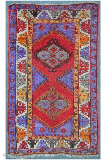 Central Anatolian Carpet with purple ground, 182 x 111 cm, corroded brown. A fascinating colorful piece.                 