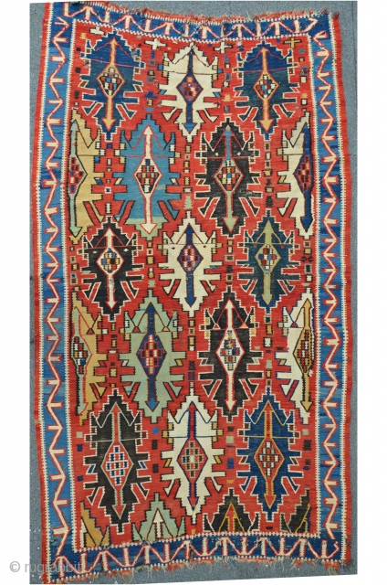 Antique East Caucasian Kuba kilim, 280 x 150 cm, beautiful colors                      