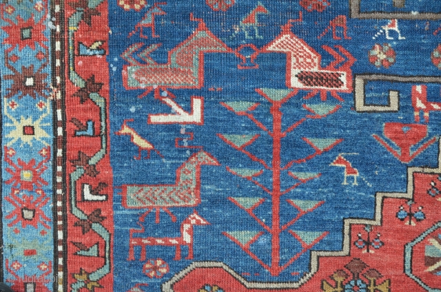 Karabagh 224 x 158 cm, beautiful design with lots of animals. Big damage on the lower side border...no restaurations.              