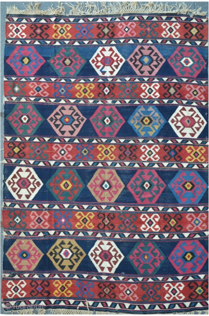 Shahsavan Kilim, 296 x 198 cm, there are some old repairs and little damages on the sides. A bright and and well composed example of this type.      