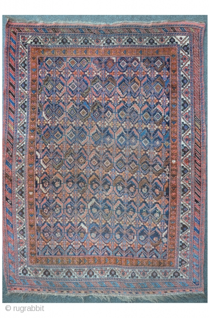 Antique Khamseh, 196 x 142 cm, as found condition with some little damages and one old restoration.                